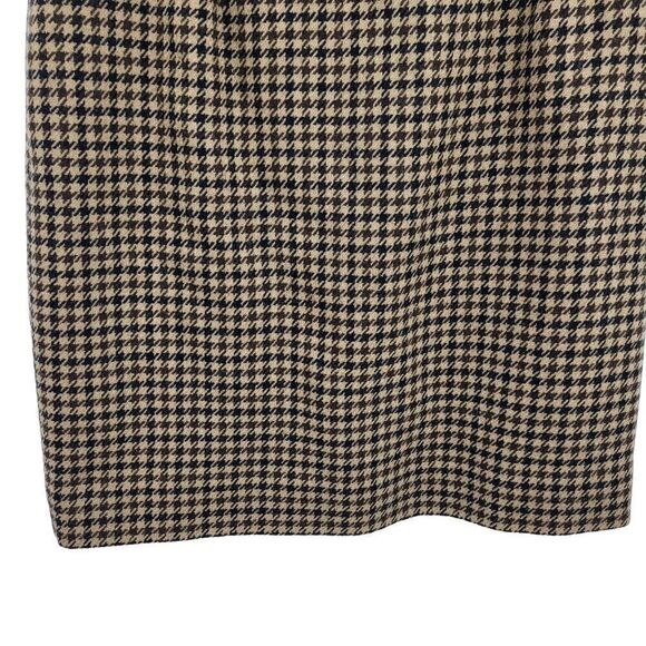 Vintage 80's Skirt Wool Tea Length Straight Houndstooth Plaid Academia Tan M - Picture 6 of 11